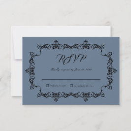 Tarjeta De Confirmación De Asistencia Classic Slate Blue Ornately Framed Wedding