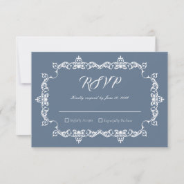 Tarjeta De Confirmación De Asistencia Classic Slate Blue Ornately Framed Wedding