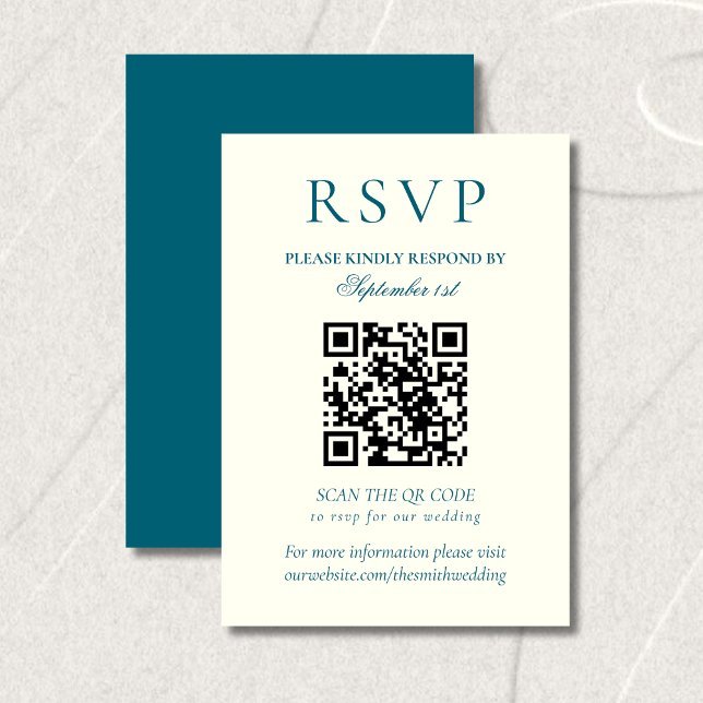 Tarjeta De Confirmación De Asistencia Classic Teal Blue Minimalist Wedding QR Code (Classic Teal Blue Minimalist Wedding QR Code RSVP Card)
