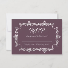 Tarjeta De Confirmación De Asistencia Classic Velvet Purple Ornately Framed Wedding