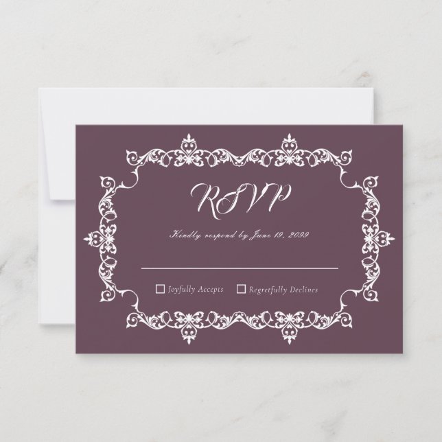 Tarjeta De Confirmación De Asistencia Classic Velvet Purple Ornately Framed Wedding (Anverso)