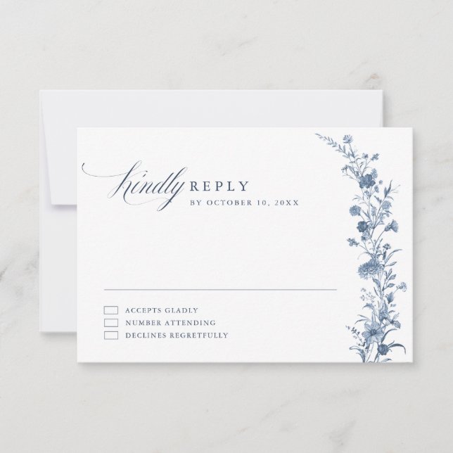 Tarjeta De Confirmación De Asistencia Classic Victorian Blue French Garden Chic Wedding  (Anverso)