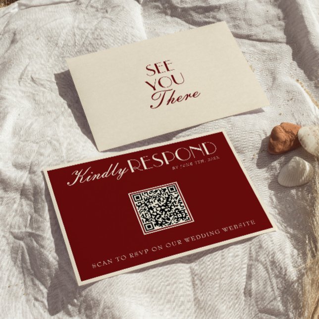 Tarjeta De Confirmación De Asistencia Classy Burgundy Cream Old Money QR Code Wedding (Subido por el creador)