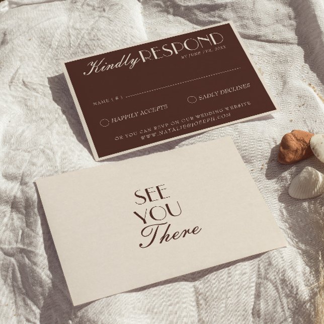 Tarjeta De Confirmación De Asistencia Classy Chocolate Brown Old Money Retro Wedding (Subido por el creador)
