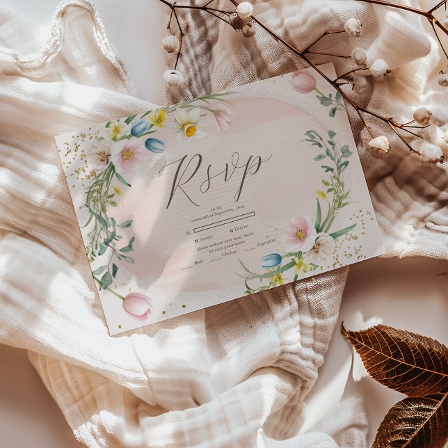 Tarjeta De Confirmación De Asistencia Classy Spring Wildflower Meadow Garden Wedding (Subido por el creador)