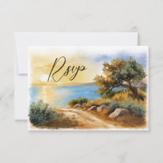 Tarjeta De Confirmación De Asistencia Coast Watercolor Sunset Mediterranean QR code
