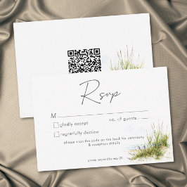 Tarjeta De Confirmación De Asistencia Coastal Beach Modern Watercolor Wedding QR