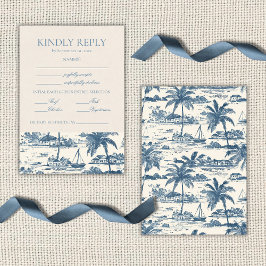 Tarjeta De Confirmación De Asistencia Coastal Toile Classic Script Dusty Blue 