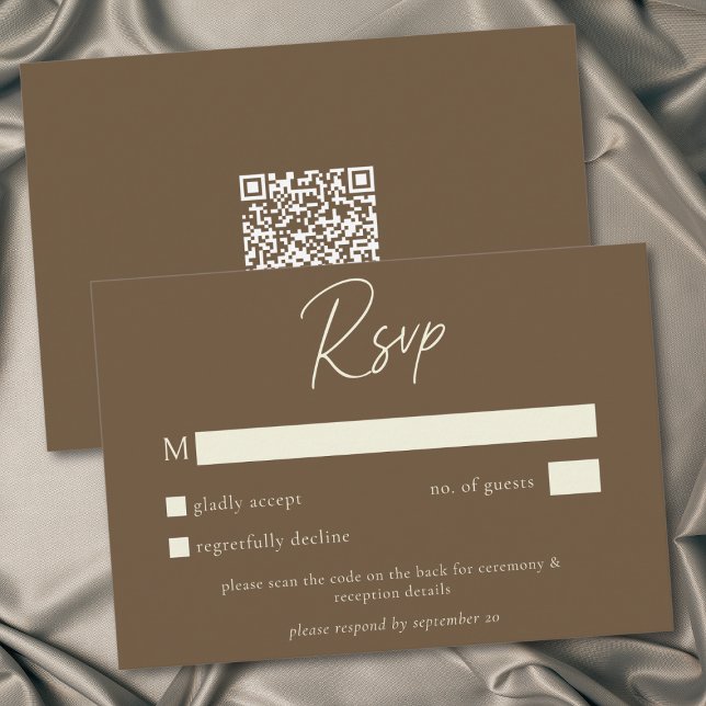 Tarjeta De Confirmación De Asistencia Cocoa Brown Minimalist Fall Wedding QR Code (Cocoa Brown Minimalist Fall Wedding QR Code RSVP Card)