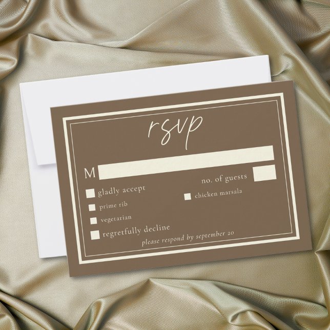 Tarjeta De Confirmación De Asistencia Cocoa Brown Minimalist Frame Wedding (Cocoa Brown Minimalist Frame Wedding RSVP Card)