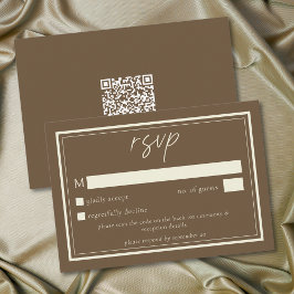 Tarjeta De Confirmación De Asistencia Cocoa Brown Minimalist Frame Wedding QR Code