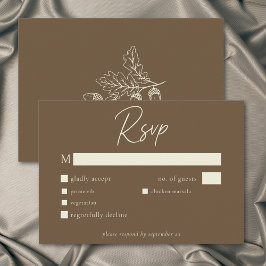 Tarjeta De Confirmación De Asistencia Cocoa Brown Minimalist Leaf Acorn Fall Wedding