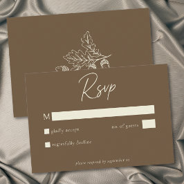 Tarjeta De Confirmación De Asistencia Cocoa Brown Minimalist Leaf Acorn Fall Wedding