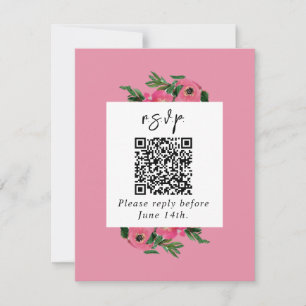 Tarjeta De Confirmación De Asistencia Código QR acuarela Anemone Boda rosa