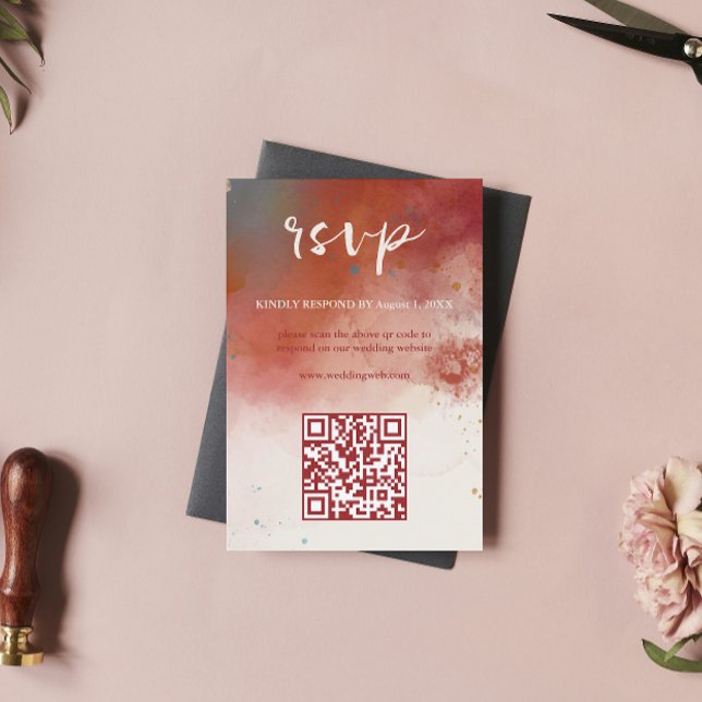 Tarjeta De Confirmación De Asistencia Código QR acuarela moderna Terracotta Boho Boda (Subido por el creador)