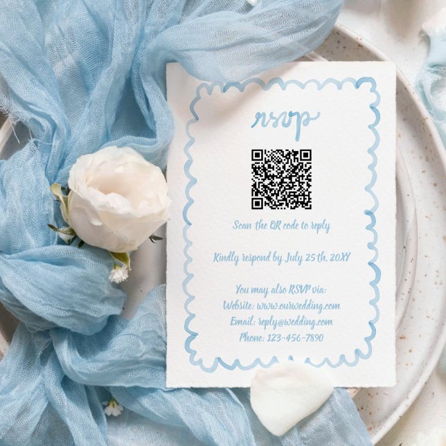 Tarjeta De Confirmación De Asistencia Código QR azul claro de mano brillante (Subido por el creador)