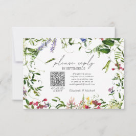 Tarjeta De Confirmación De Asistencia Código QR Boda acuarela de flores silvestres de ve