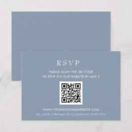 Tarjeta De Confirmación De Asistencia CÓDIGO QR Boda azul turbio y elegante sencillo