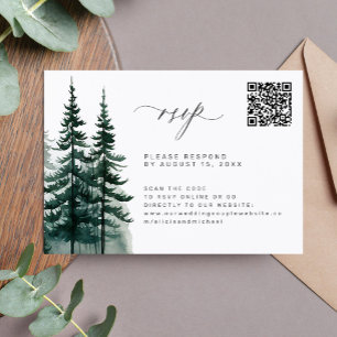 Tarjeta De Confirmación De Asistencia Código QR boda de bosques de pinos