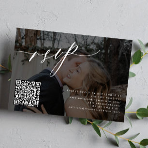 Tarjeta De Confirmación De Asistencia Código QR boda fotográfico moderno de caligrafía