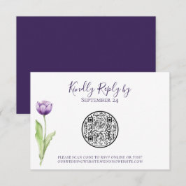 Tarjeta De Confirmación De Asistencia Código QR Boda Minimalista de Tulipano Púrpura RSV