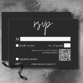 Tarjeta De Confirmación De Asistencia Código QR Boda mínimo oscuro de Moody