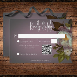 Tarjeta De Confirmación De Asistencia Código QR Boda moderno floral oscuro Moody Mauve