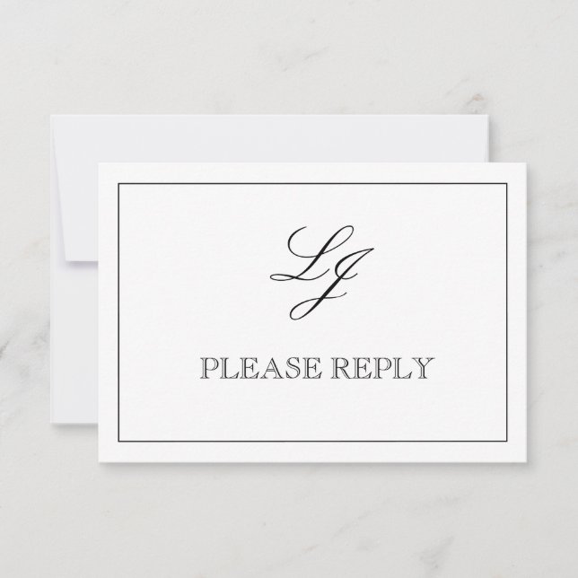 Tarjeta De Confirmación De Asistencia Código QR Boda Monograma de caligrafía blanca y ne (Anverso)