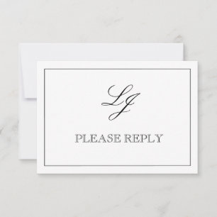 Tarjeta De Confirmación De Asistencia Código QR Boda Monograma de caligrafía blanca y ne