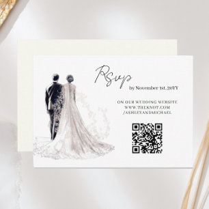 Tarjeta De Confirmación De Asistencia Código QR Boda tradicional de guión elegante