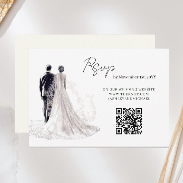 Tarjeta De Confirmación De Asistencia Código QR Boda tradicional de guión elegante (Subido por el creador)