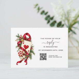 Tarjeta De Confirmación De Asistencia Código QR Bodas de Casino Burgundy Gold