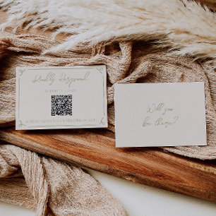 Tarjeta De Confirmación De Asistencia Código QR Bodas de Verde Oliva Escrito a Mano Dibu