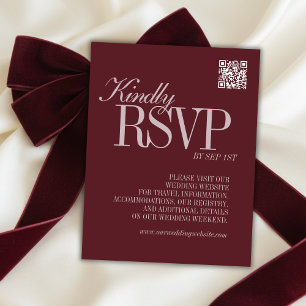 Tarjeta De Confirmación De Asistencia Código QR Bodas Formales Elegante Script Rojo Burd