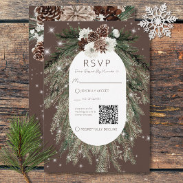 Tarjeta De Confirmación De Asistencia Código QR Boho Cocoa Pine Winter Sparkle
