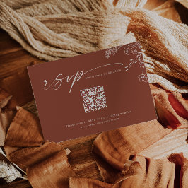 Tarjeta De Confirmación De Asistencia Código Qr Boho Terracota Naranja Quemada Boda