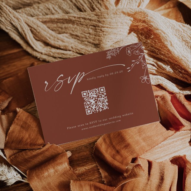 Tarjeta De Confirmación De Asistencia Código Qr Boho Terracota Naranja Quemada Boda (Subido por el creador)