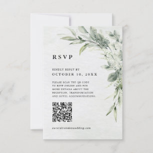 Tarjeta De Confirmación De Asistencia Código QR botánico Minimalista de eucalipto verde 