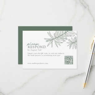 Tarjeta De Confirmación De Asistencia Código QR botánico Minimalista verde forestal