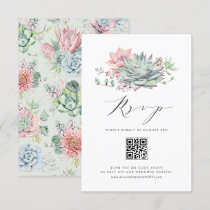 Tarjeta De Confirmación De Asistencia Código QR Bouquet Pastel de color de agua Suculent