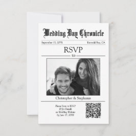 Tarjeta De Confirmación De Asistencia Código QR de 1 foto clásica minimalista periódico