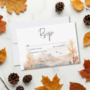 Tarjeta De Confirmación De Asistencia Código QR de acuarela de escena montañosa de otoño