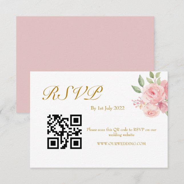 Tarjeta De Confirmación De Asistencia Código QR de acuarela ROSE (Anverso / Reverso)