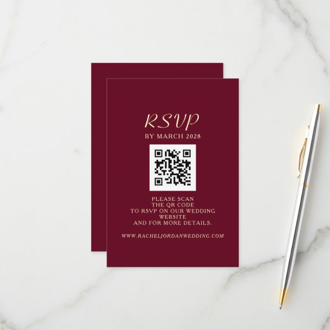 Tarjeta De Confirmación De Asistencia Código QR de Boda (Anverso/Reverso In Situ)