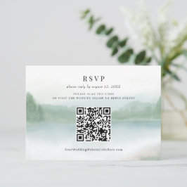 Tarjeta De Confirmación De Asistencia Código QR de Boda Acuarela Lago Abstracto