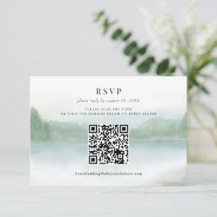 Tarjeta De Confirmación De Asistencia Código QR de Boda Acuarela Lago Abstracto