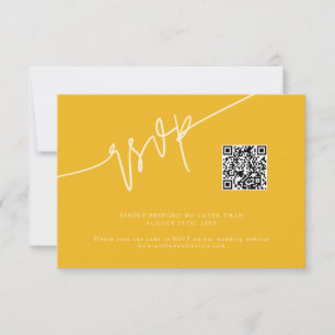 Tarjeta De Confirmación De Asistencia Código QR de boda amarillo con guión escrito a man