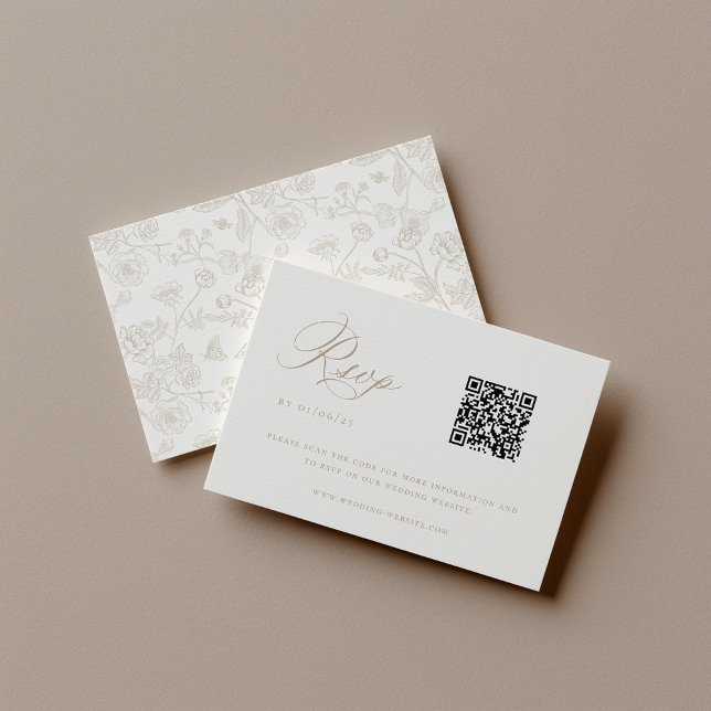 Tarjeta De Confirmación De Asistencia Código QR de Boda Beige Chinoiserie (Subido por el creador)