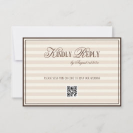 Tarjeta De Confirmación De Asistencia código QR de boda Beige Mocca rayado Old Money