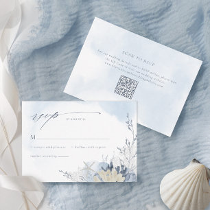 Tarjeta De Confirmación De Asistencia Código QR de Boda Boho Chic Acuarela Coral Playa